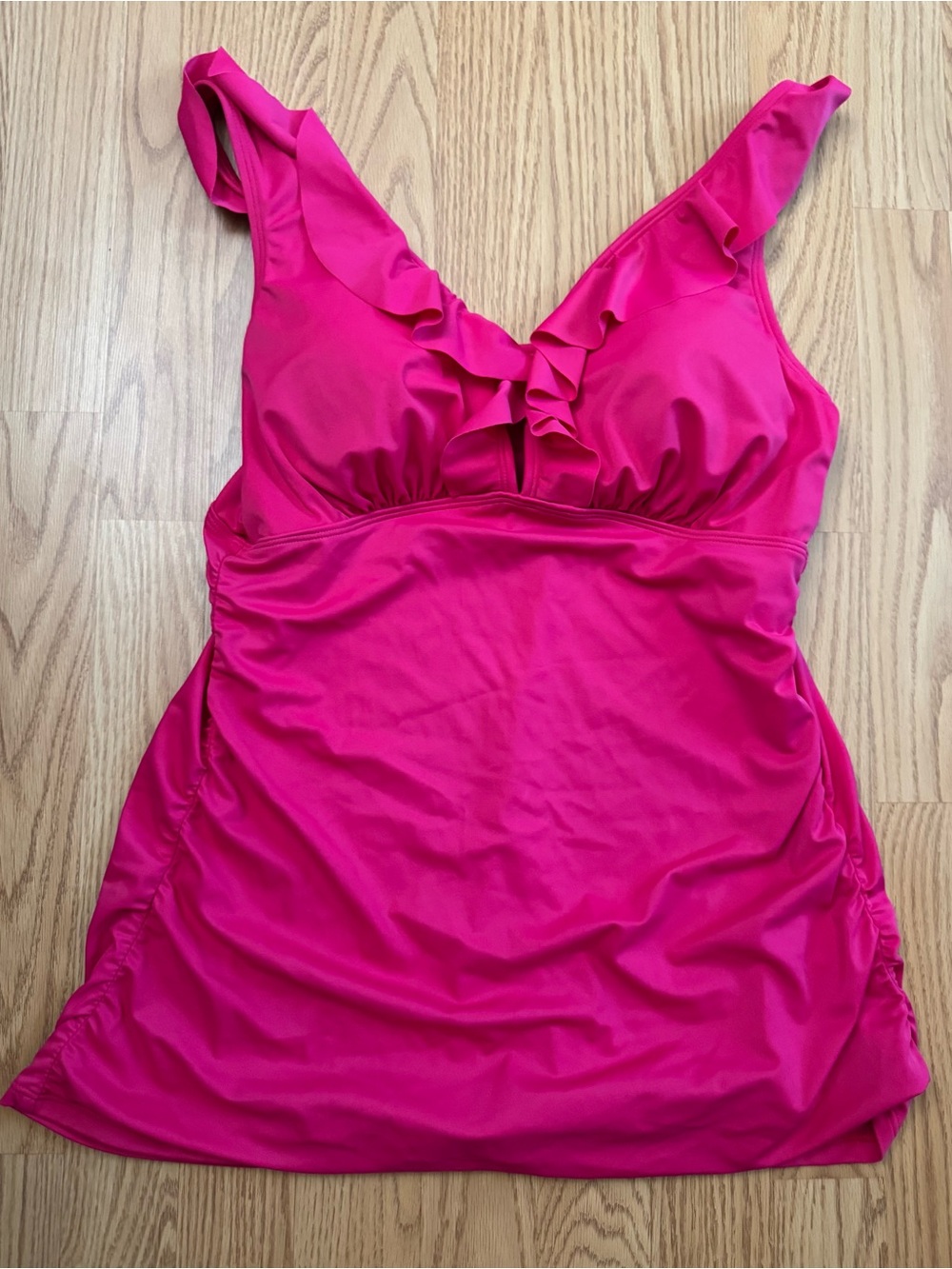 SHADE & SHORE Bright Pink Ruffle Tankini Top - XL